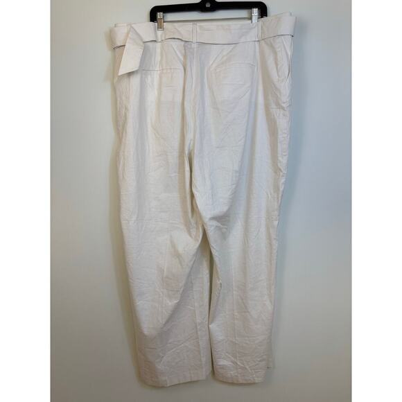 Lane Bryant Linen Blend Wide Leg High Rise Pants Size 20 Belted White Relaxed - Picture 3 of 12